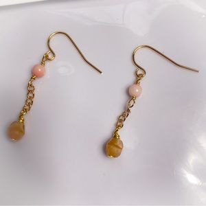 49. Pink and Tan Dangle Earrings